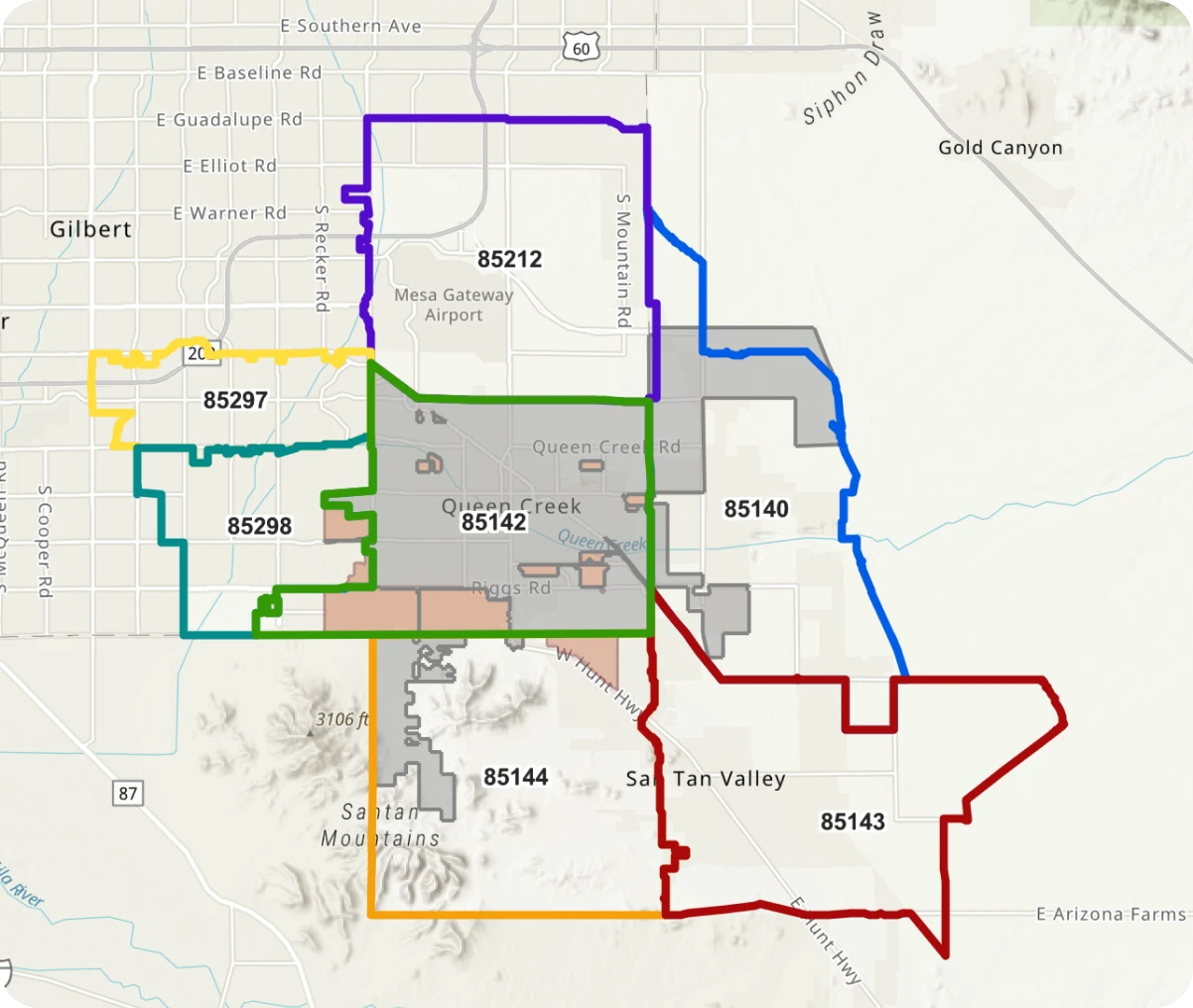 Queen Creek and nearby ZIP code areas